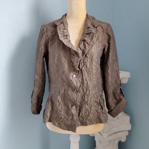 Chico's Sz 0 ruffle collar crinkly Blazer jacket B67
